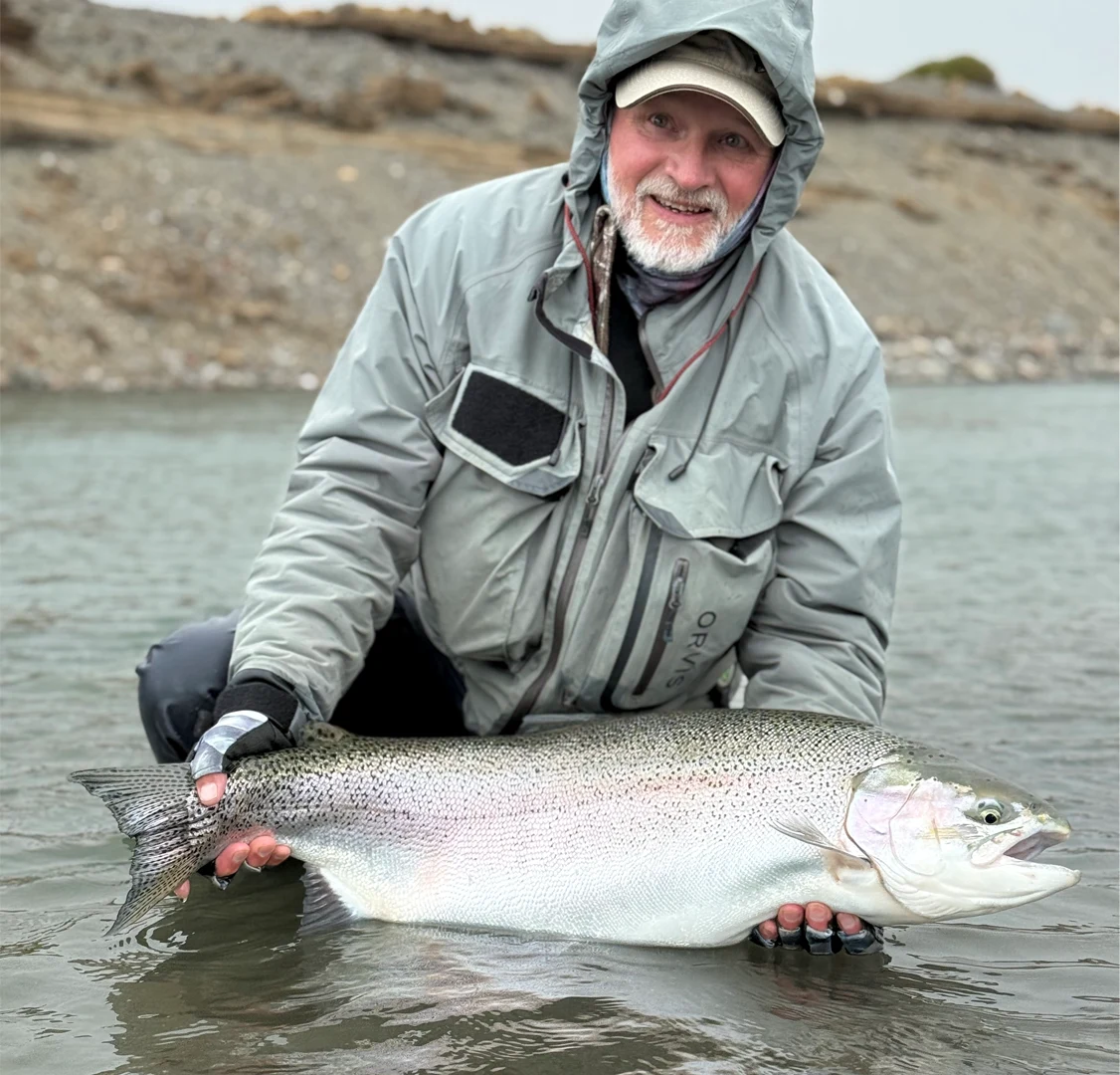Guy Schoenborn Host Guy Schoenborn with large Jurassic Lake rainbow trout during 2025 hosted week.