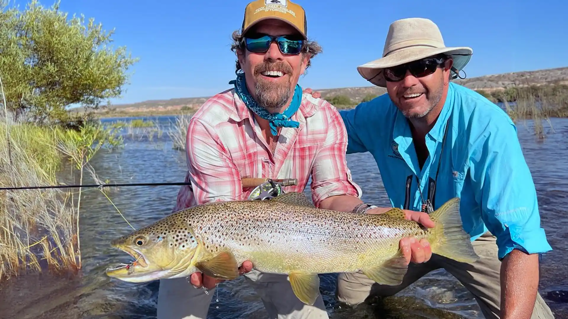 Guided fishing for brown trout and rainbows on the Limay River in Argentina.
