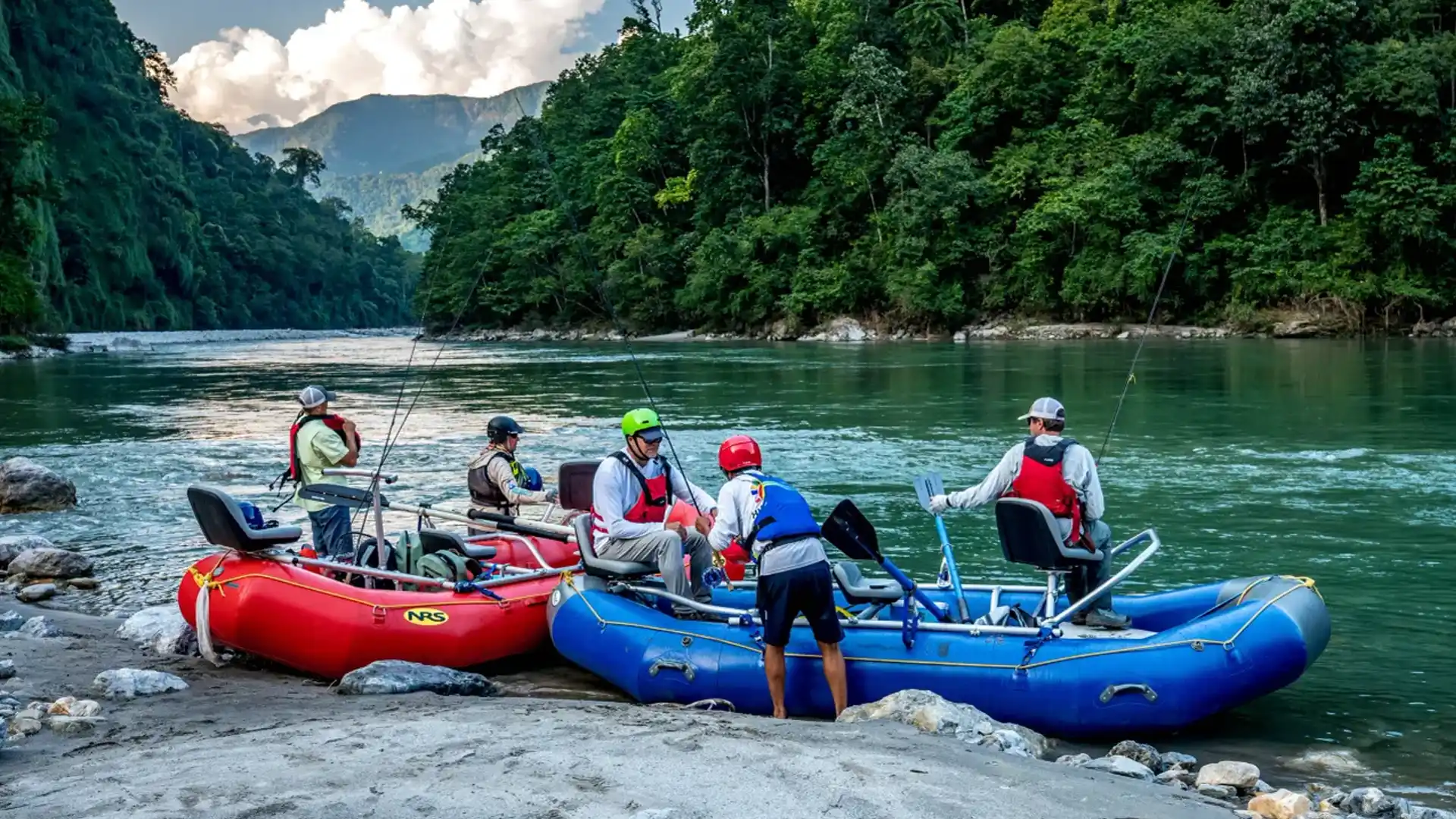 For the Manas River Lodge packages, you'll fish two anglers and one guide per raft, with space for both anglers to fish simultaneously.