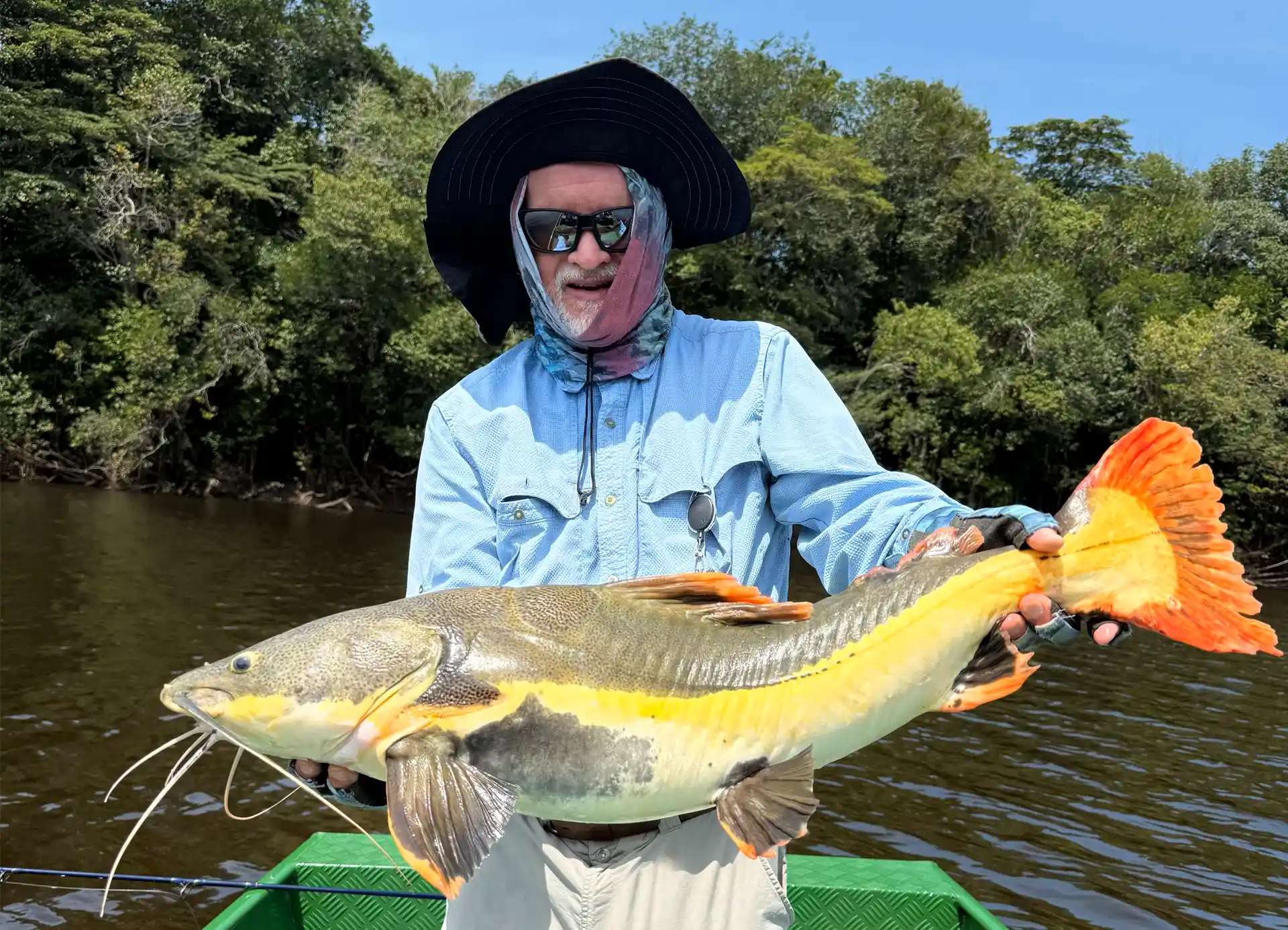 Guy Schoenborn with his first (ever) Redtailed Catfish ever and from Agua Boa Amazon Lodge in Brazil.
