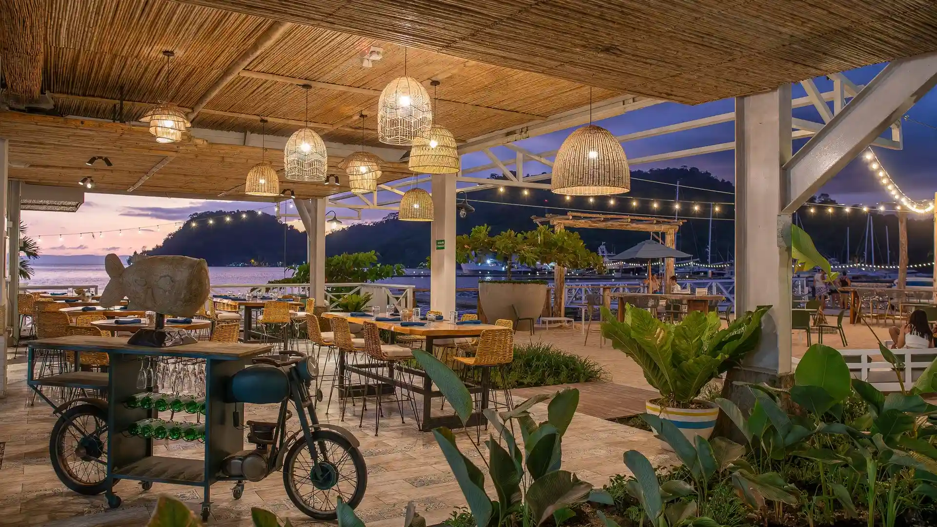 The restaurant dining area at Bahia Golfito Marina in Costa Rica.