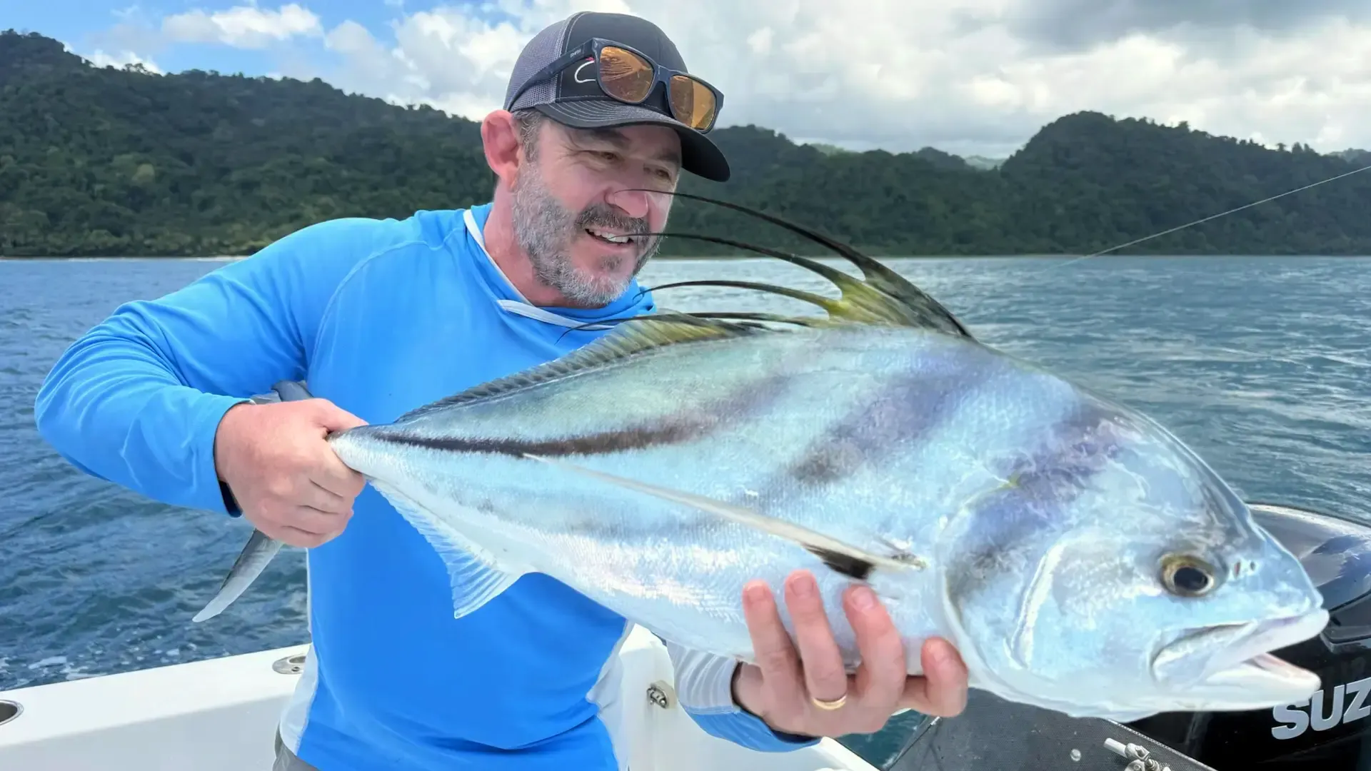 Sam Sickles at Bahia Golfito Marina in Costa Rica with his first roosterfish.