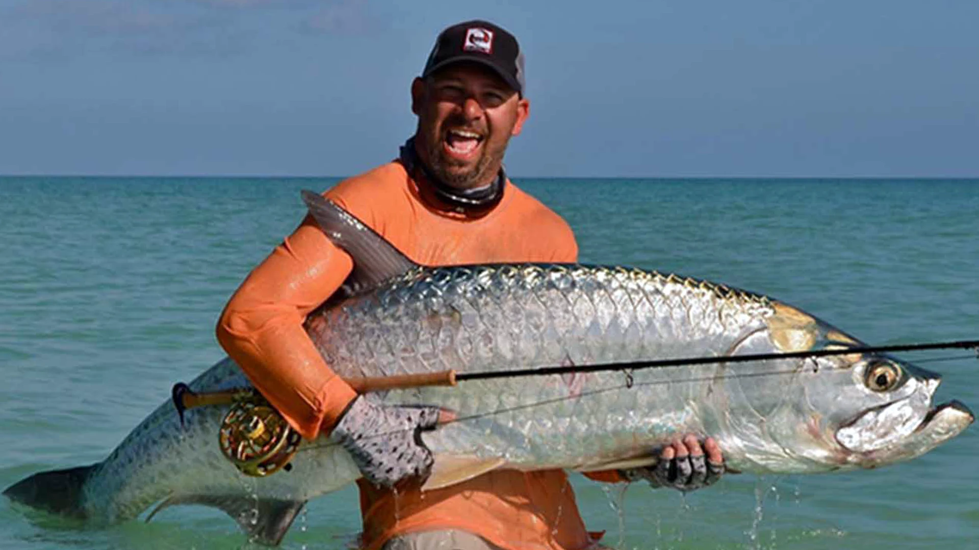 Two Guides Holding Tarpon Over the Side of the Boat