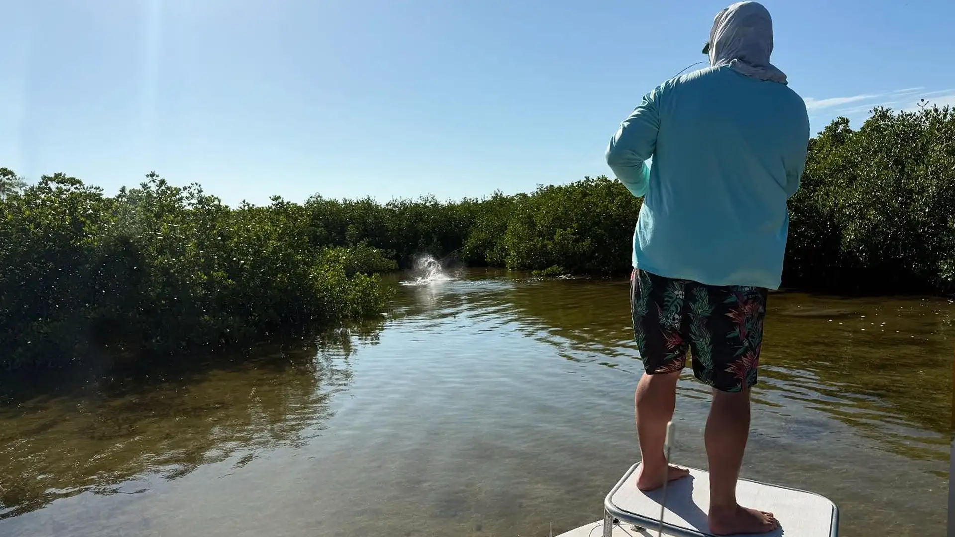 Two Guides Holding Tarpon Over the Side of the Boat